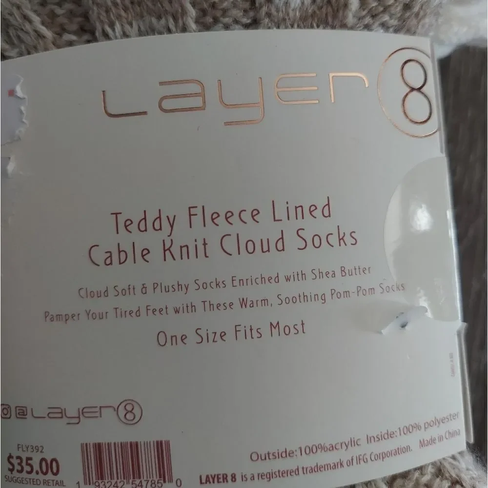 NEW Layer 8 Teddy Fleece Lined Cable Knit Cloud Socks Enriched With Shea Butter